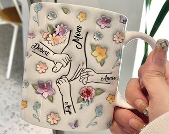 You Hold Our Hands Mug, Also Our Hearts Mug, Family Personalized Custom 3D, Gift For Mom/Grandma, Custom First Mom,Love Hands, Holding Hands