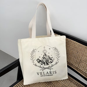 Velaris Embroidered Tote Bag, Velaris Tote Bag, Night Court Symbol Embroidered, Velaris City Of Starlight Embroidered Tote Bag,SJM Tote Bag