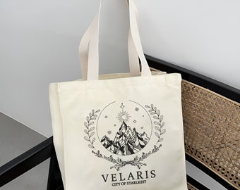 Velaris Embroidered Tote Bag, Velaris Tote Bag, Night Court Symbol Embroidered, Velaris City Of Starlight Embroidered Tote Bag,SJM Tote Bag