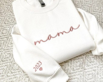 Custom Embroidered Baseball Mama Sweatshirt with Kids Name on Sleeve, Mom Shirt With Names, Mother's Day Shirt, Custom Gift for Moms Shirt