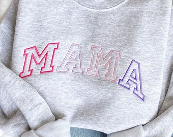 Custom Embroidered Mama Sweatshirt, Custom Mama Crewneck With Kids Names, Heart On Sleeve,Gift For New Mom,Mother's Day Gift,Mom Gifts Shirt