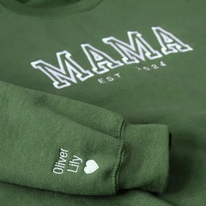 Custom Mama Embroidered Sweatshirt, Custom Mama Crewneck With Kids Names, Heart On Sleeve, Gift For New Mom,Mother's Day Gift, Shirt For Her