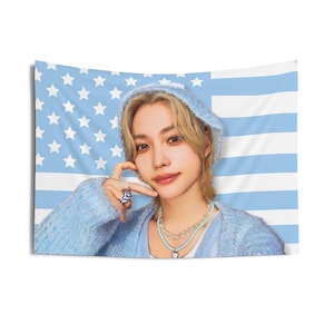 Stray Kids Felix Magazine Blue America Flag, Skz 2024 Kpop Flag, Stray Kids Tour Merch, Gift Ideas for Stays, Birthday Gift & Concert Merch