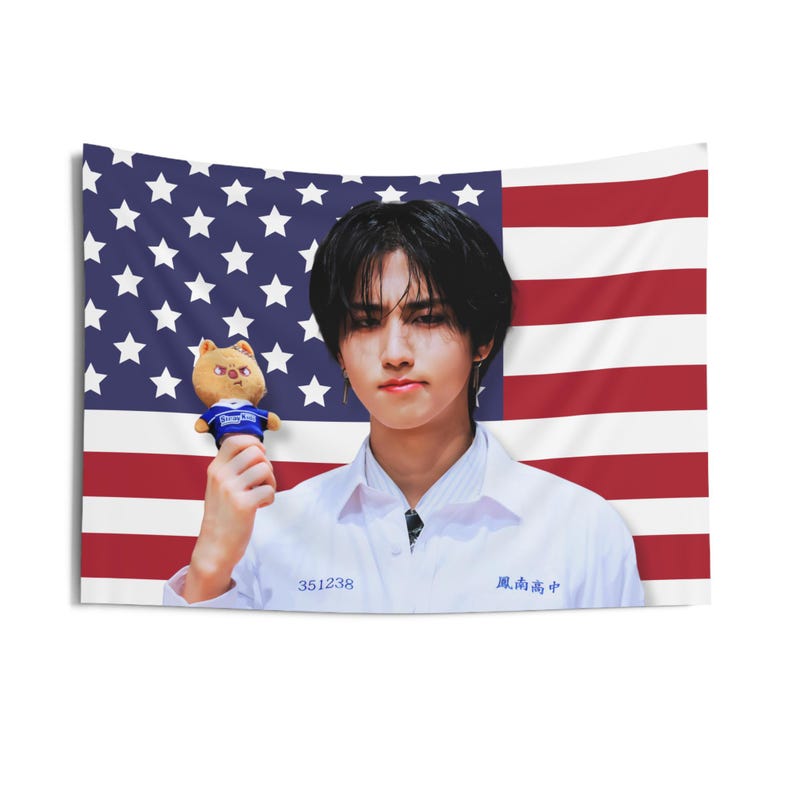 Bandera de Estados Unidos de Skz Han Quokka, bandera de Kpop de Han Jisung Stray Kids, productos de la gira de Stray Kids, idea de regalo para estadías, regalo de cumpleaños y productos de conciertos imagen 1