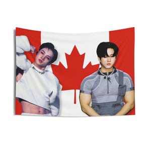 SKZ Bang Chan Changbin Canada Flag Banner, Stray Kids Kpop Flag Tapestry, Bang Chan Changbin Kpop Merch Decor, Gift Ideas for Stays Kpop Fan