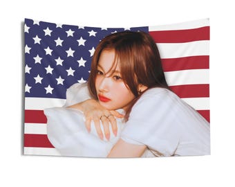 Twice Sana Face Card American Flag, Sana American Tapestry, Sana