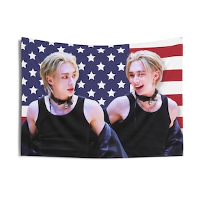 STRAY KIDS Hyunjin America Flag, Skz 2024 Tour Kpop Flag, Stray Kids Members Merch, Gift Ideas for STAYS, Birthday Gift and Concert Merch