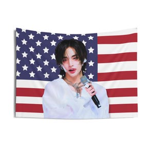 STRAY KIDS Hyunjin Kwave America Flag, SKZ Members Kpop Flag, Stray Kids Group Photo Kpop Merch Decor, Gift Ideas for Skz Kpop Fan Stays