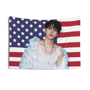 Svt Vernon Black Eye Flag Banner, Seventeen Vernon Kpop American Flag Tapestry, Svt Vernon Kpop Merch Decor, Gift Ideas for Carat Kpop Fan