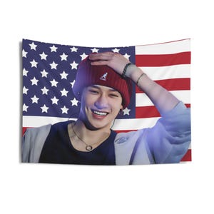 STRAY KIDS Bang Chan America Flag Banner, Skz Tour Kpop Flag, Stray Kids 2024 Merch, Gift Ideas for STAY Fan, Birthday Gift & Concert Merch