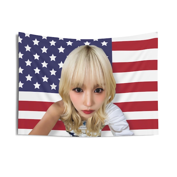 Twice Mina Blonde Bangs America Flag, Twice Members Kpop Banner