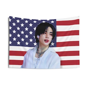 STRAY KIDS Hyunjin Kwave Concert America Flag, SKZ Members Kpop Flag, Stray Kids Group Photo Kpop Merch Decor, Gift Ideas Skz Kpop Fan Stays