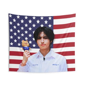 Bandera de Estados Unidos de Skz Han Quokka, bandera de Kpop de Han Jisung Stray Kids, productos de la gira de Stray Kids, idea de regalo para estadías, regalo de cumpleaños y productos de conciertos imagen 2