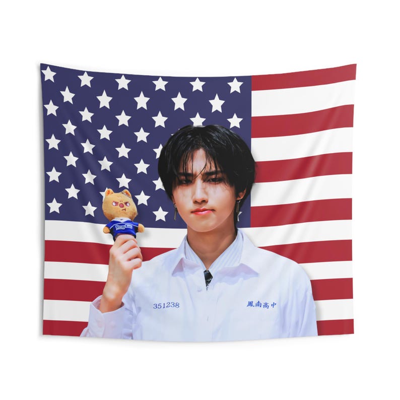 Bandera de Estados Unidos de Skz Han Quokka, bandera de Kpop de Han Jisung Stray Kids, productos de la gira de Stray Kids, idea de regalo para estadías, regalo de cumpleaños y productos de conciertos imagen 2