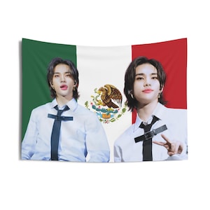 SKZ Hyunjin Mexico Flag Banner, Stray Kids Hyunjin Kpop Flag Tapestry, SKZ Members Kpop Merch, Gift Ideas for Stays Kpop Fan