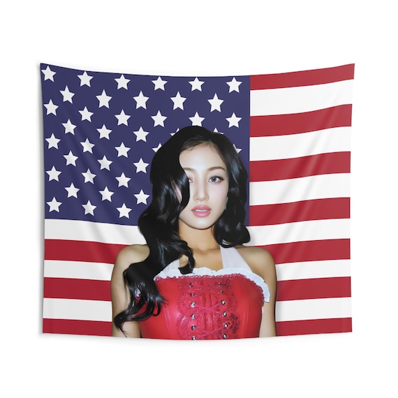 Twice Jihyo Red Corset America Flag, Twice Members Kpop Banner