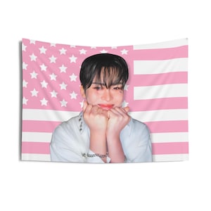 Xlov Hyun Cute Pink America Flag Banner, Xlov Members Kpop Flag, Xlov 2025 Tour Merch, Gift Ideas for Evol, Birthday Gift & Concert Merch