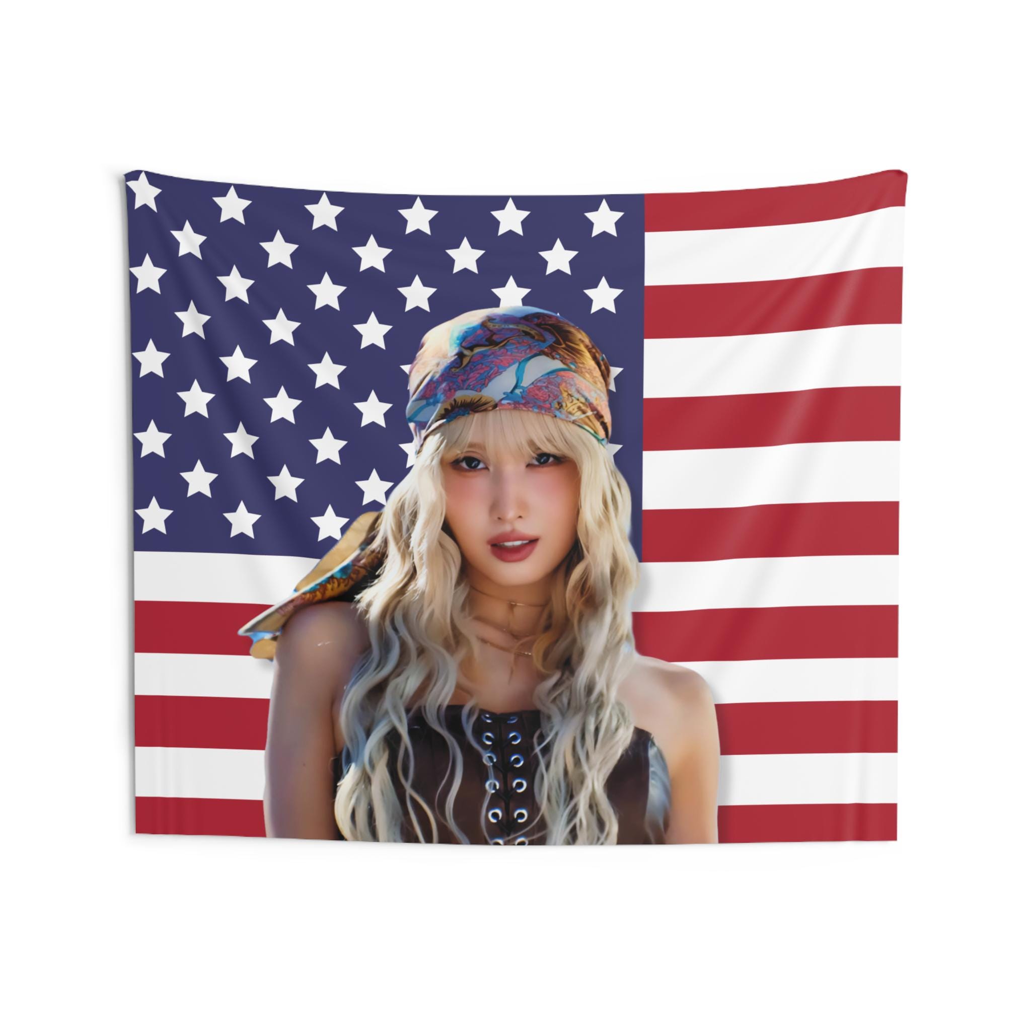 Twice Momo Blonde Bandana America Flag, Twice Members Kpop Banner