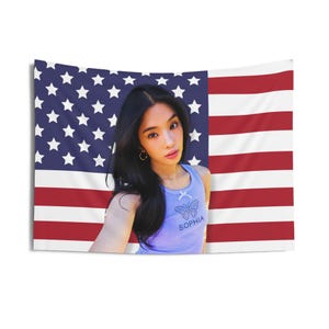 Bandera estadounidense de Kpop Sophia, bandera de Kpop Sophia, mercancía de la gira de Kpop Sophia 2025, ideas de regalo para fans, regalos de cumpleaños y artículos de conciertos.