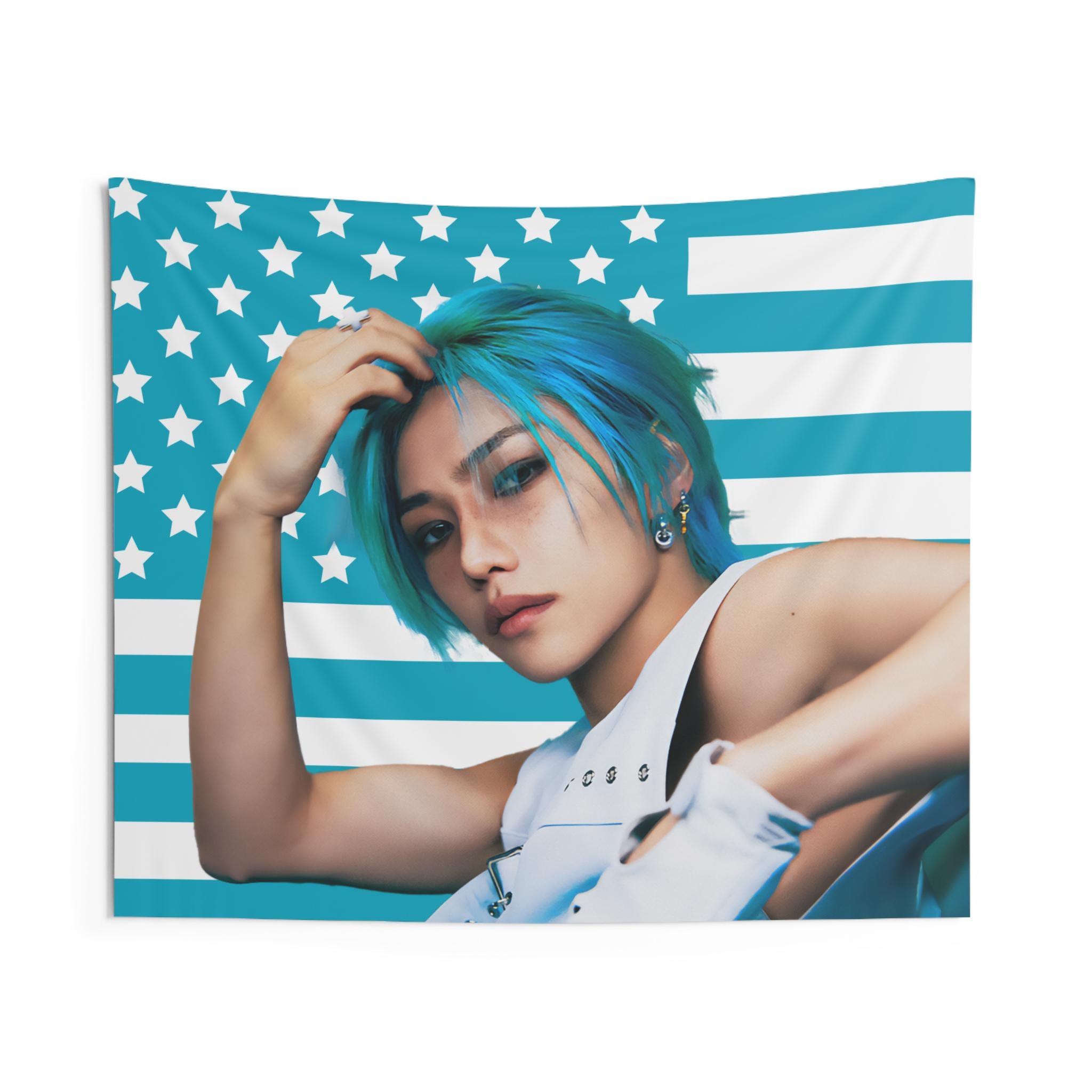 SKZ Felix Blue Hair Flag Banner, Straykids Felix Kpop American