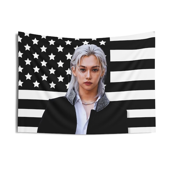 Skz Felix White Hair America Flag, Stray Kids Members Kpop Flag