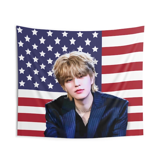 SKZ Seungmin Blonde America Flag, Stray Kids Seungmin Mullet Kpop SKZ Seungmin Blonde America Flag, Stray Kids Seungmin Mullet Kpop