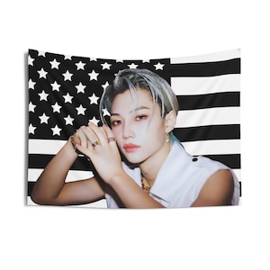 Skz Felix Blonde Black America Flag, Stray Kids Felix Kpop American Flag Tapestry, Felix Kpop Merch Decor, Gift for Skz Stays Fan Gift Idea