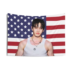 Skz Bang Chan Tank Top America Flag, Stray Kids Ate Kpop Flag, Stray Kids Tour Merch, Gift Idea for Stays, Birthday Gift & Concert Merch