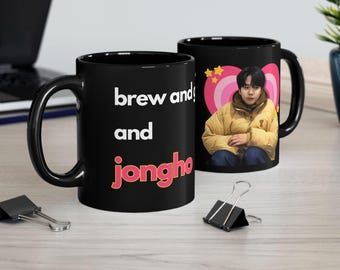 Ateez Jongho Cute Bear Black Mug, Ateez Members Y2k Kpop Mug, Ateez 2025 Tour Merch, Gift Ideas for Atiny, Birthday Gift & Fan Merch