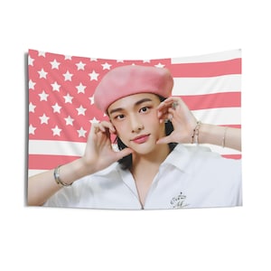 SKZ Hyunjin Flag Banner, StrayKids Hyunjin Kpop American Flag Tapestry, Stray Kids Hyunjin Kpop Merch Decor, Gift for Skz Fan Gift Ideas