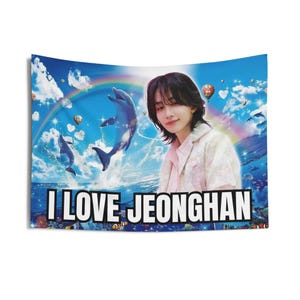 Banner de meme de delfín bonito de Svt Jeonghan, bandera de Kpop de Seventeen Members, artículos de la gira Svt 2025, ideas de regalo Carats, regalos de cumpleaños y artículos de conciertos