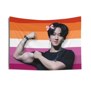 Stray Kids Changbin Biceps Lesbian Flag, Skz 2024 Kpop Flag, Stray Kids Tour 2024 Merch, Gift Ideas for Stays, Birthday Gift & Concert Merch