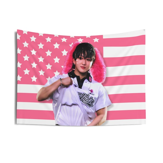 Skz Changbin Bunny Pink America Flag, Stray Kids 2024 Tour Kpop