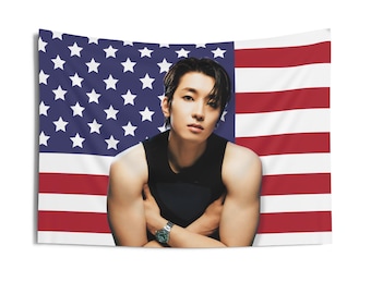 Wonwoo Red Outfit American Flag, Seventeen Kpop Flag, Seventeen