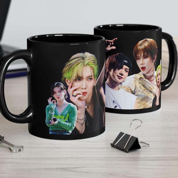 Ateez Yeosang Collage Black Mug, Ateez Members Kpop Mug, Ateez Tour 2025 Merch, Gift Ideas for Atiny, Birthday Gift & Fan Merch (11oz, 15oz)