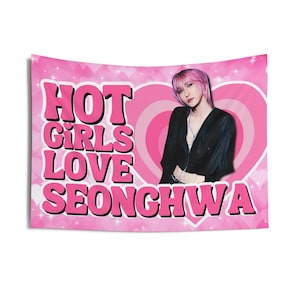 Ateez Seonghwa Pink Hair Hot Girls Banner, Ateez Members Kpop Flag, Ateez Tour 2025 Merch, Gift Ideas Atiny, Birthday Gift & Concert Merch
