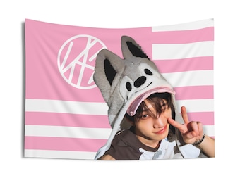 Skz Bang Chan Wolf Hat Pink Concert Banner, Stray Kids Members Kpop Flag, Skz Tour 2025 Merch, Gift Idea Stays , Birthday Gift Concert Merch