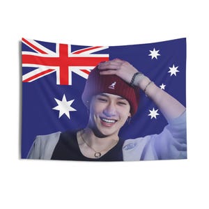 Skz Bangchan Cute Flag Banner, StrayKids Bangchan Kpop Autralian Flag Tapestry, Skz Bangchan Kpop Merch Decor, Gift Ideas Stays Kpop Fan