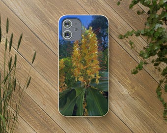 Biologisch afbreekbaar telefoonhoesje met bloemen: milieuvriendelijk technisch accessoire