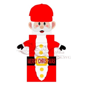 Könnte beinhalten: Eine rote und weiße Weihnachtsmannfigur mit weißem Bart und roter Mütze. Die Figur besteht aus übereinander gestapelten Blöcken, auf denen auf einem der Blöcke der Schriftzug "Merry Christmas" steht.