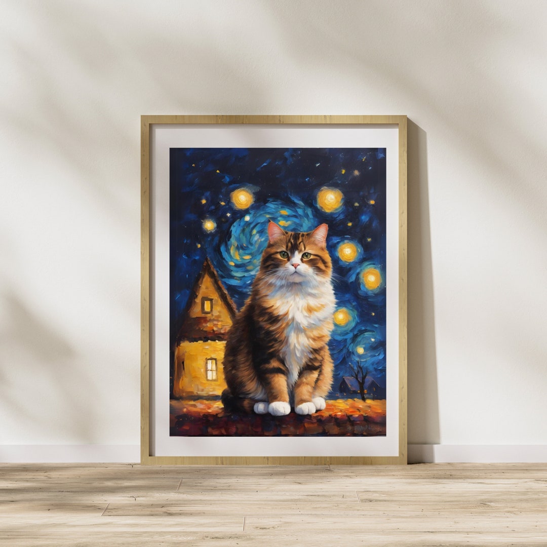 Curated visual reference: Picture Idea: Quiet Night Tabby Cat Art Print Cat Poster Funny Cats