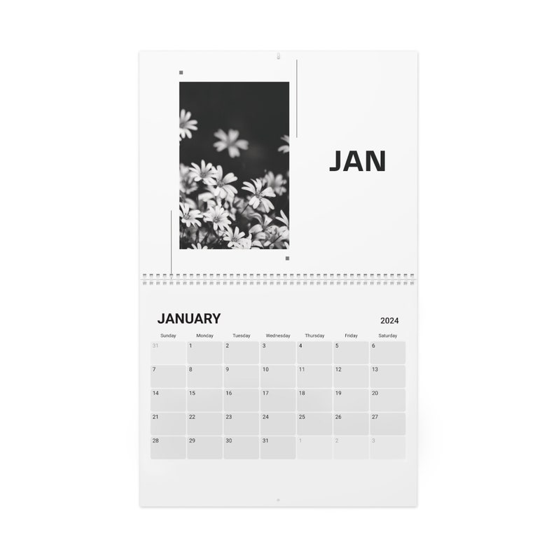 Minimalist Grayscale Florals Calming Aesthetic Calendar 2024 Etsy