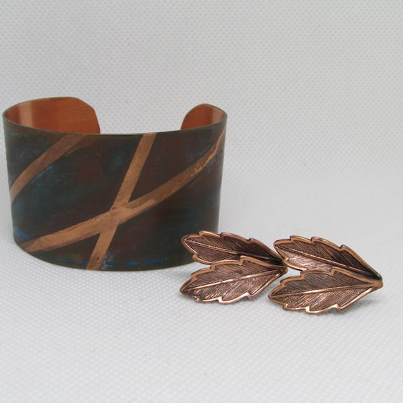 Vintage Boho  Rustic Look Solid Copper Cuff Brace… - image 2