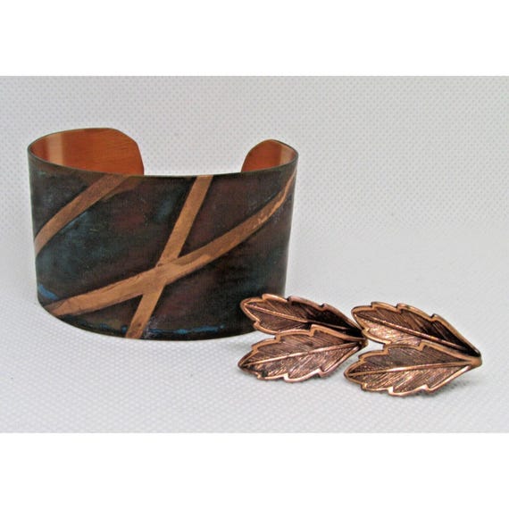 Vintage Boho  Rustic Look Solid Copper Cuff Brace… - image 1