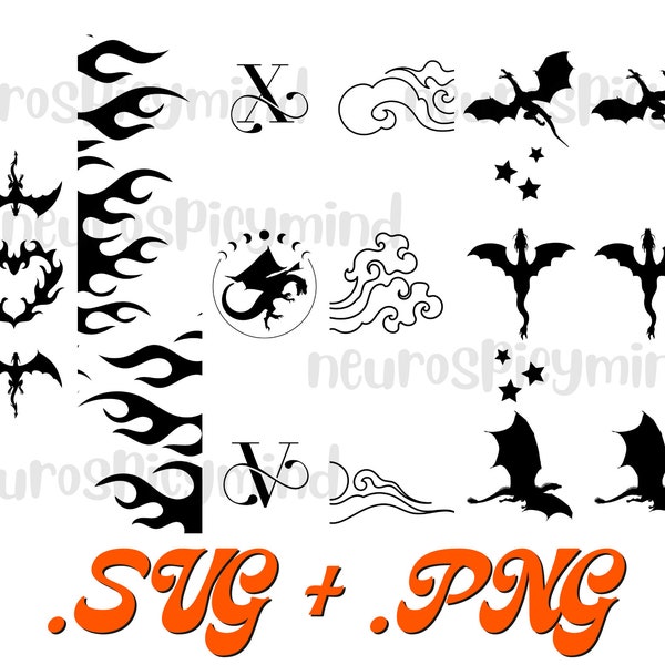 Fourth Wing Iron Flame Stencil Spines SVG and PNG File, Dragon Logo Printable Digital Files book spines