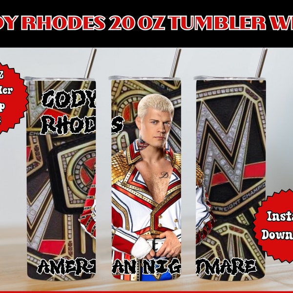 WWE C Rhodes - American Nightmare - 20 oz Tumbler Sublimation Design PNG - Cody - Instant Download