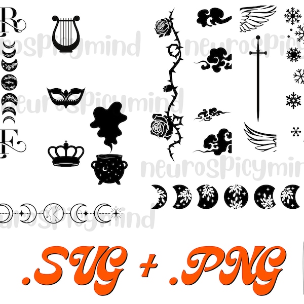 ACOTAR Stencil Spines SVG and PNG File, Printable Digital Files book spines