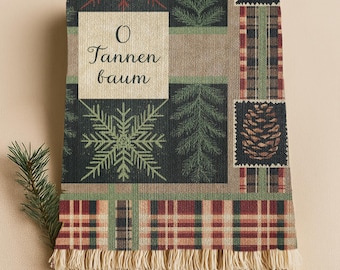 Gepersonaliseerde naam geruite kerstdeken: geweven katoen, rustiek vakantiedecor Familiedeken