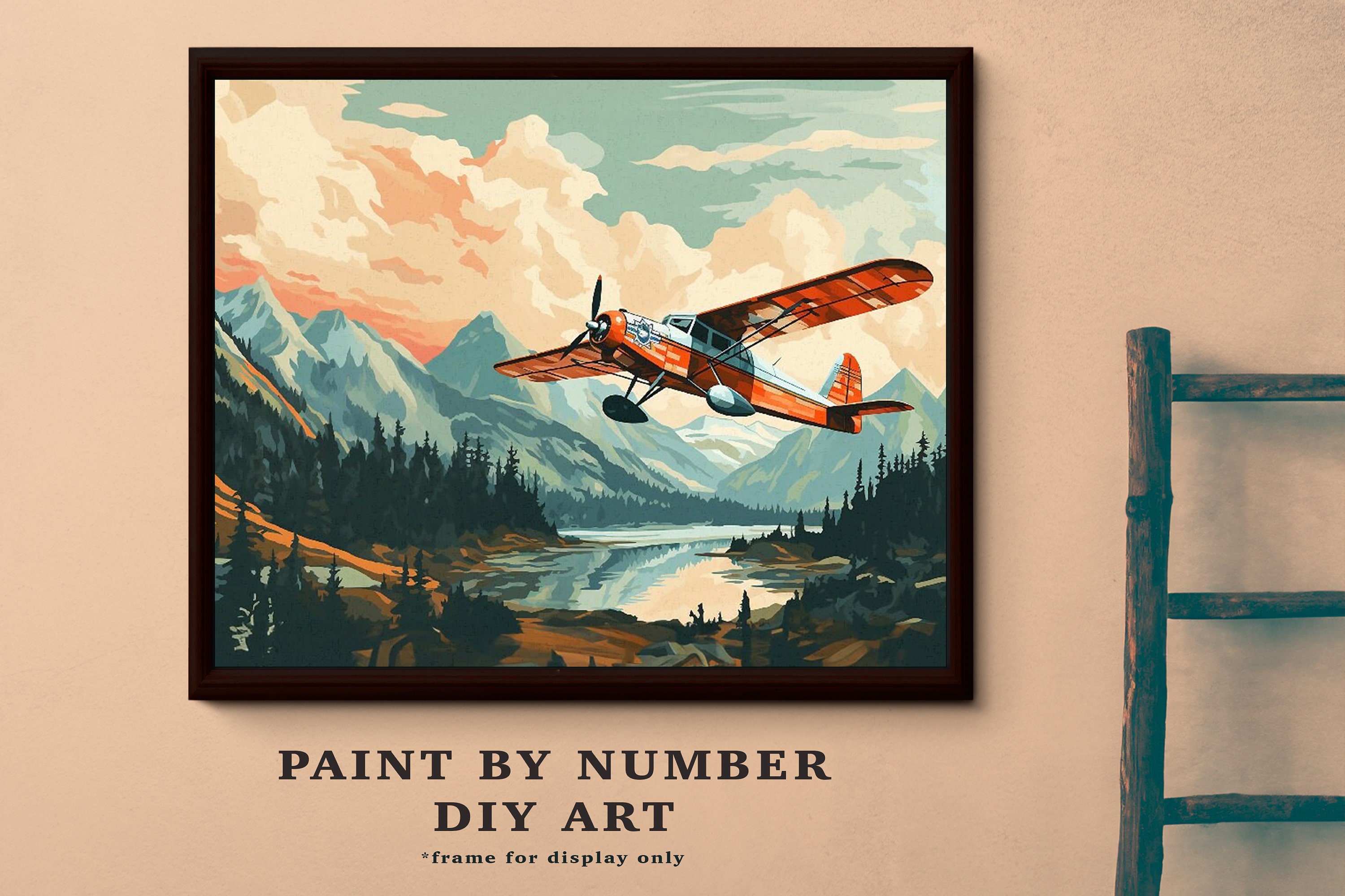 Plane Over Alaska Mountains Paint By Number Art, Plane Painting National Parks, Nature DIY Art, Pacific Northwest Adult Coloring Canvas