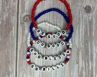 Buffalo Bills Inspired 4-Piece Bracelet Stack Be Good Do Good God Bless Go Bills